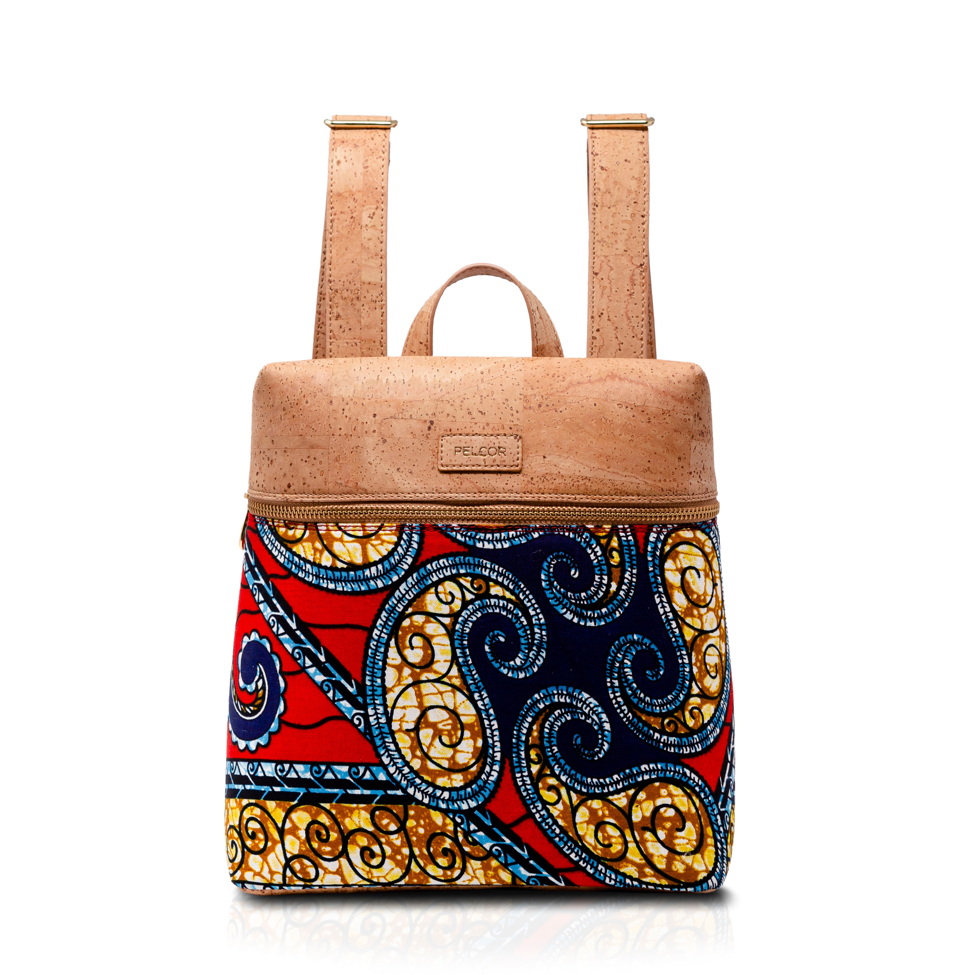 Afro Backpack in cork skin and african fabric Women's Backpacks